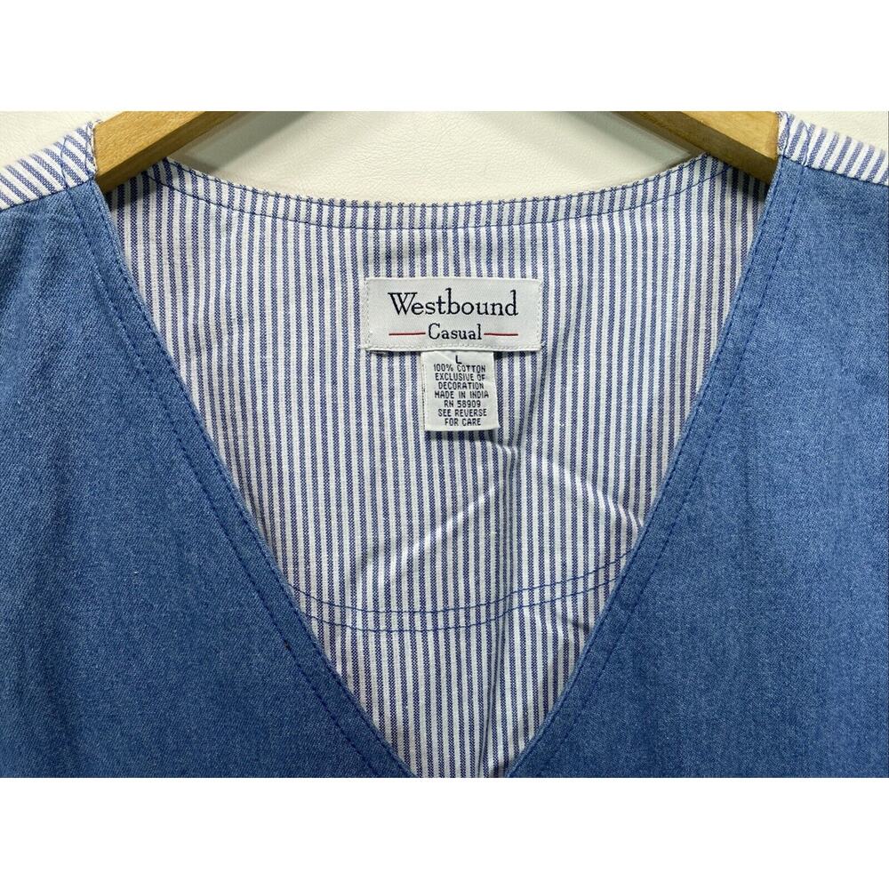 90s Westbound Casual Beach Embroidered Vest Top Tank Womens Large Blue Nautical - Picture 3 of 8